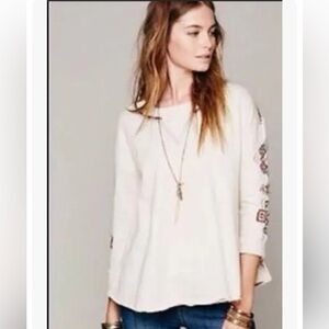 Free People Embroidered Western Sequins Oversized Sweatshirt sz XS